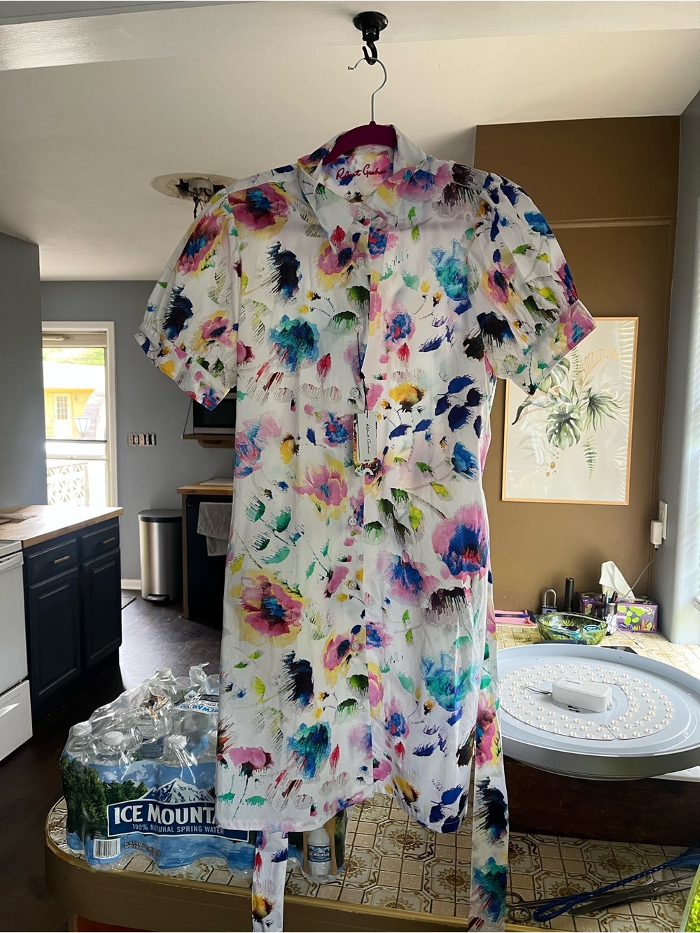 Robert Graham White Floral Watercolor Button Dress